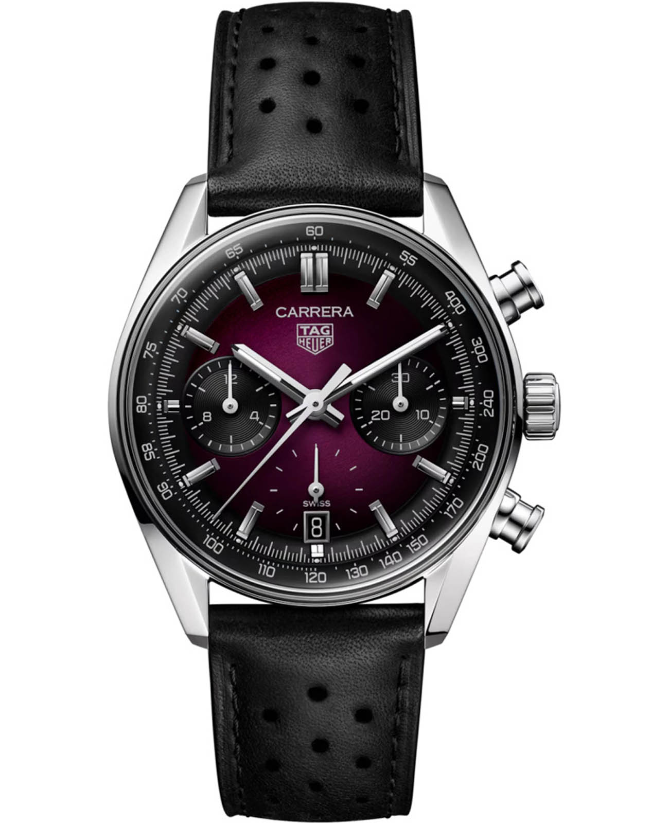 TAG Heuer TAG Heuer Carrera Chronograph CBS2219.FC6607  CBS2219.FC6607 механические мужские часы бордовый циферблат, браслет кожаный — вид спереди