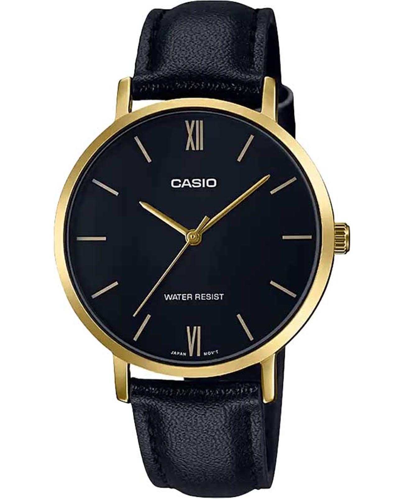 Casio Casio Collection LTP-VT01GL-1B  LTP-VT01GL-1B кварцевые женские часы черный циферблат, браслет кожаный — вид спереди