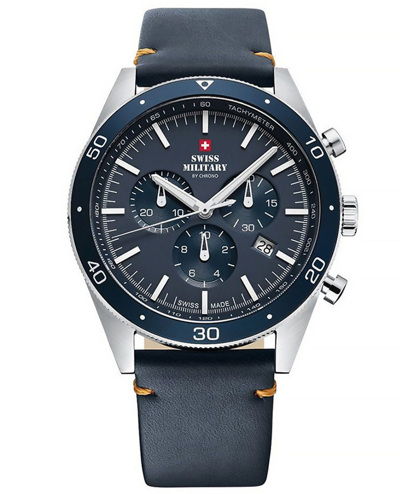 Swiss Military by Chrono Swiss Military by Chrono SM34079.05  SM34079.05 кварцевые мужские часы синий циферблат, браслет кожаный — вид спереди