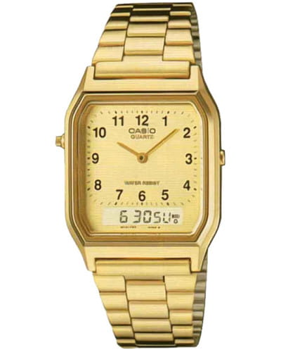 Casio Casio Collection AQ-230GA-9B  AQ-230GA-9B кварцевые мужские часы золотой циферблат, браслет сталь с ip покрытием — вид спереди