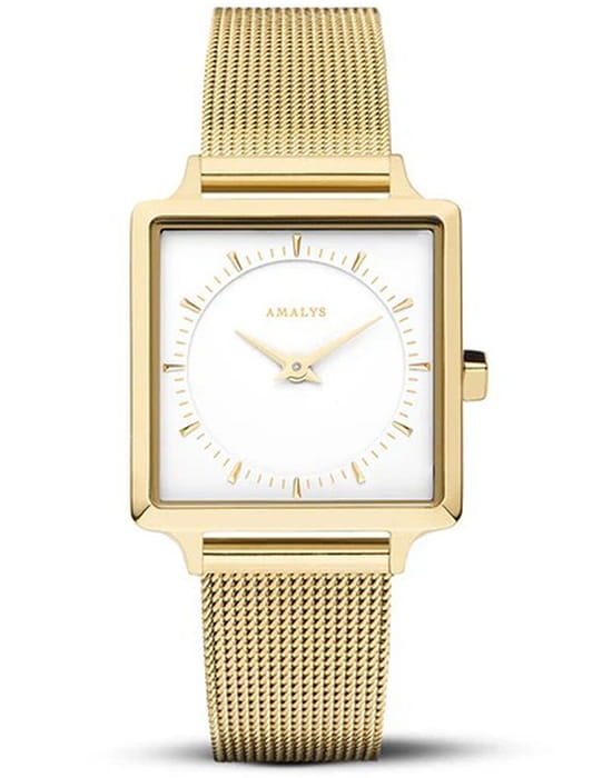 Amalys Amalys Parks AMW-015  AMW-015 кварцевые женские часы белый циферблат, браслет нержавеющая сталь с pvd-покрытием — вид спереди