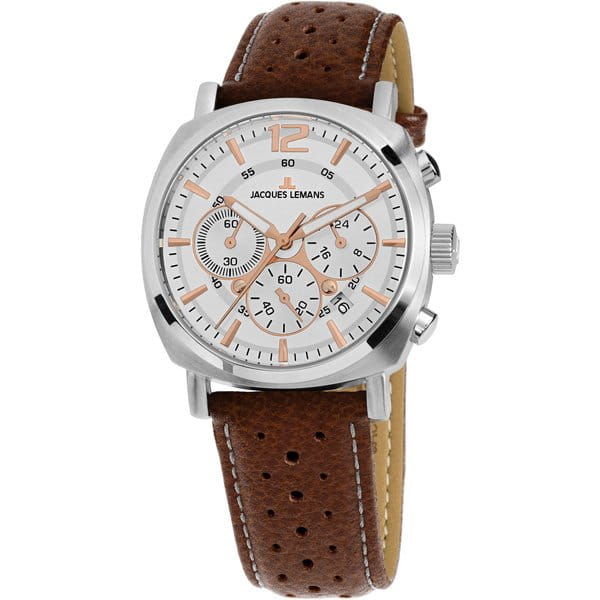 Jacques Lemans Jacques Lemans 1-1931B  1-1931B кварцевые мужские часы белый циферблат, браслет кожа + текстиль — вид спереди