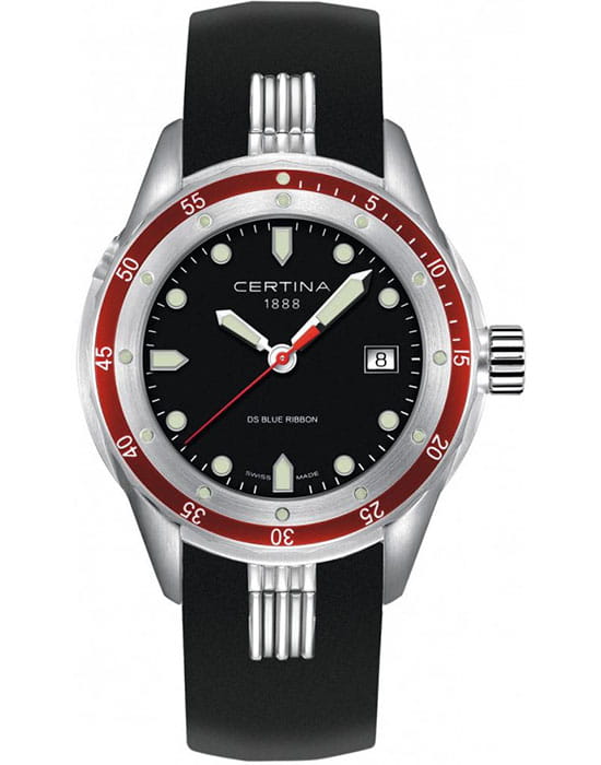 Certina Certina DS Blue Ribbon C007.410.17.051.01  C0074101705101 кварцевые мужские часы черный циферблат, браслет силикон — вид спереди