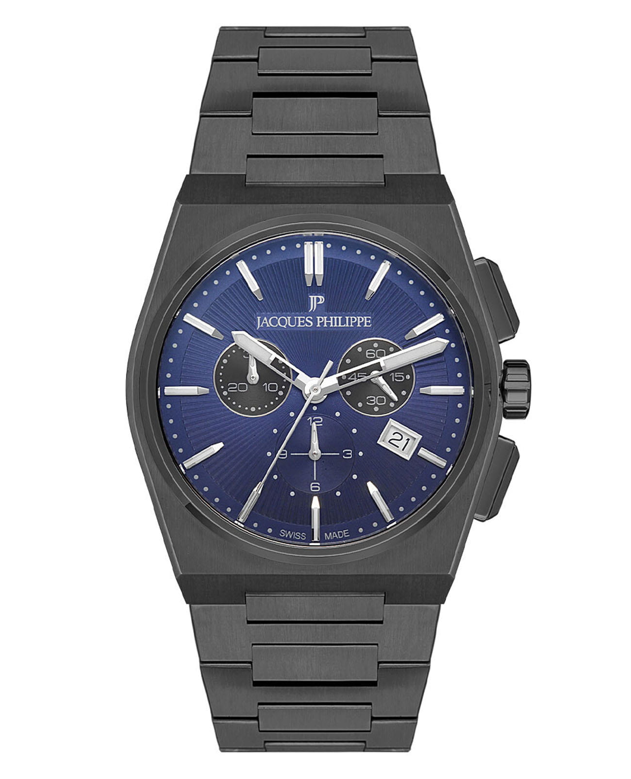 Jacques Philippe Jacques Philippe Aurora JPQGC418337  JPQGC418337 кварцевые мужские часы синий циферблат, браслет нержавеющая сталь с ip-покрытием — вид спереди