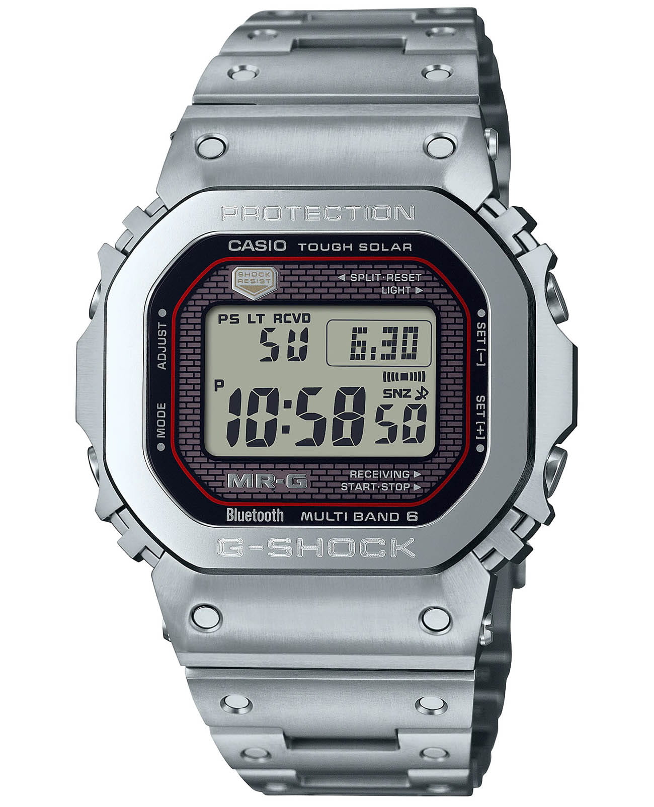 Casio Casio G-Shock MRG-B5000D-1DR (MRG-B5000D-1) MRG MRG-B5000D-1DR электронные мужские часы серый циферблат, браслет титановый сплав dat55g — вид спереди