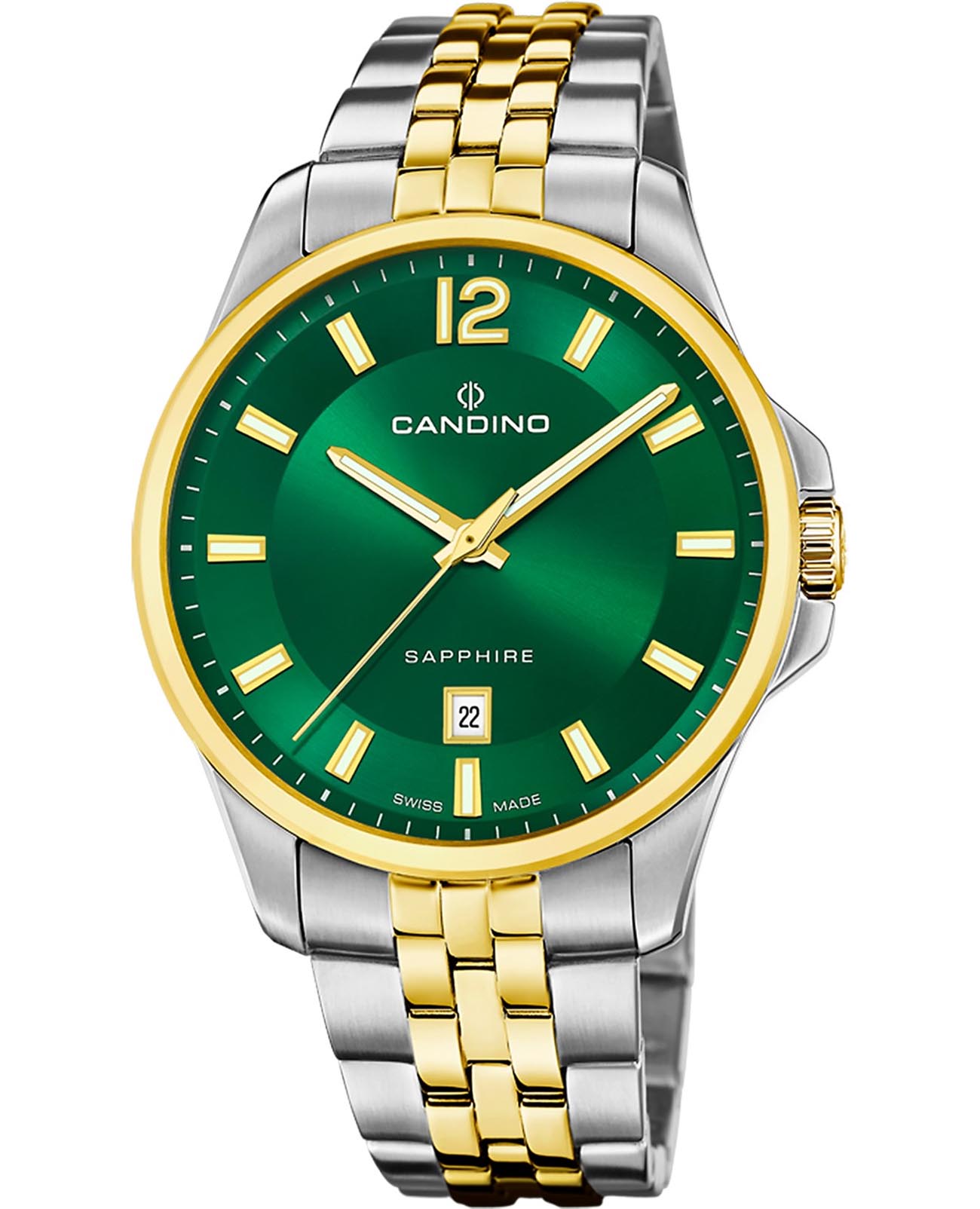 Candino Candino Gents Classic C4765/3  C4765/3 кварцевые мужские часы зеленый циферблат, браслет нержавеющая сталь с pvd-покрытием — вид спереди
