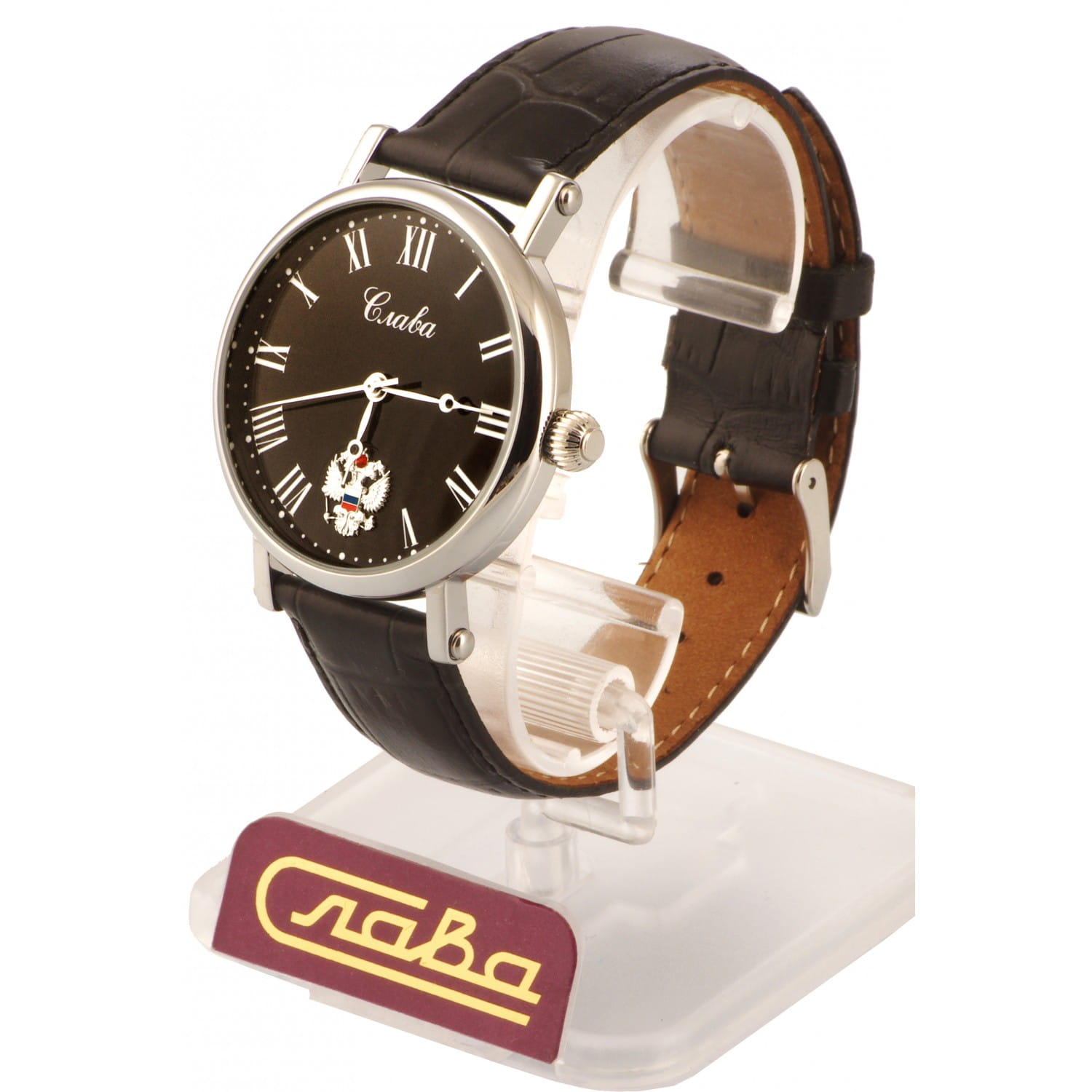 Слава Слава Премьер 8190684/300-2409.В механические мужские часы часы крупный план черный циферблата