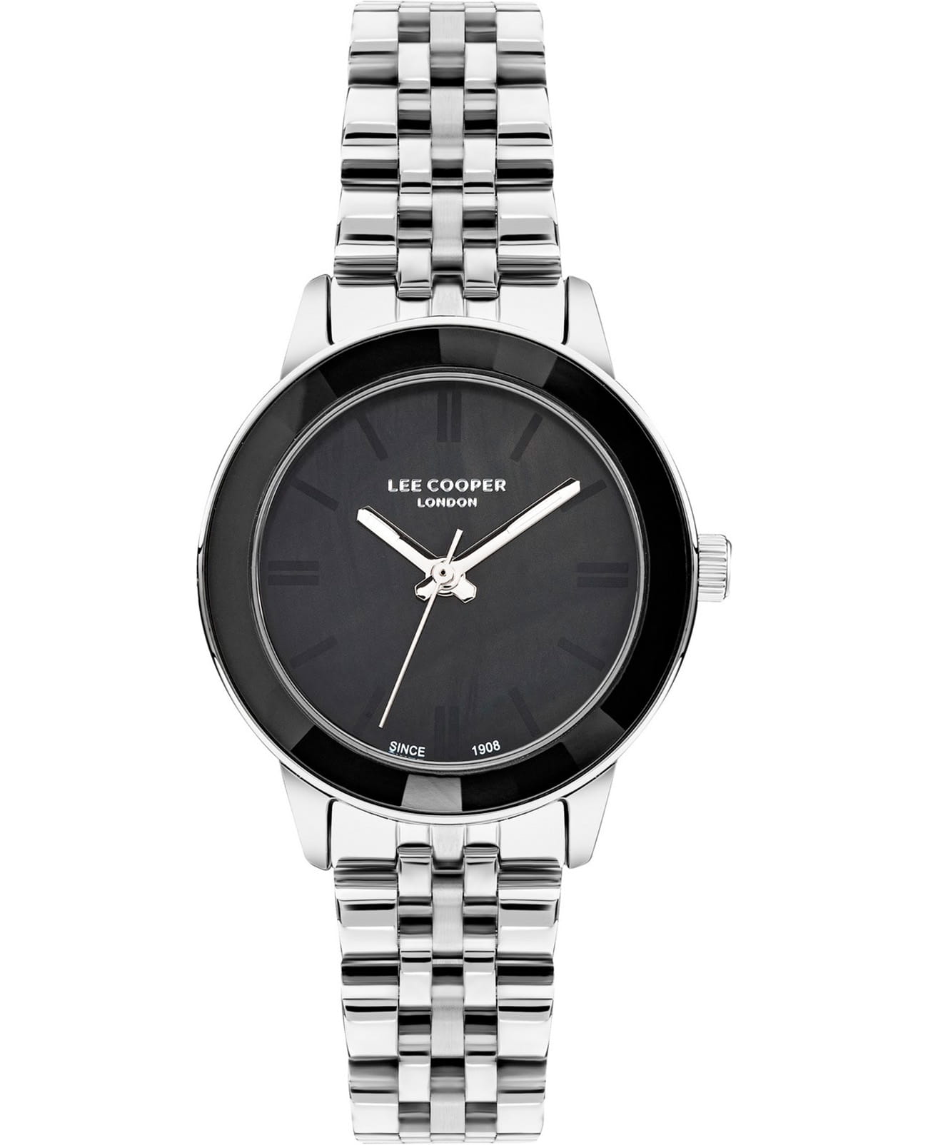 Lee Cooper Lee Cooper LC07934.350  LC07934.350 кварцевые женские часы черный циферблат, браслет нержавеющая сталь — вид спереди