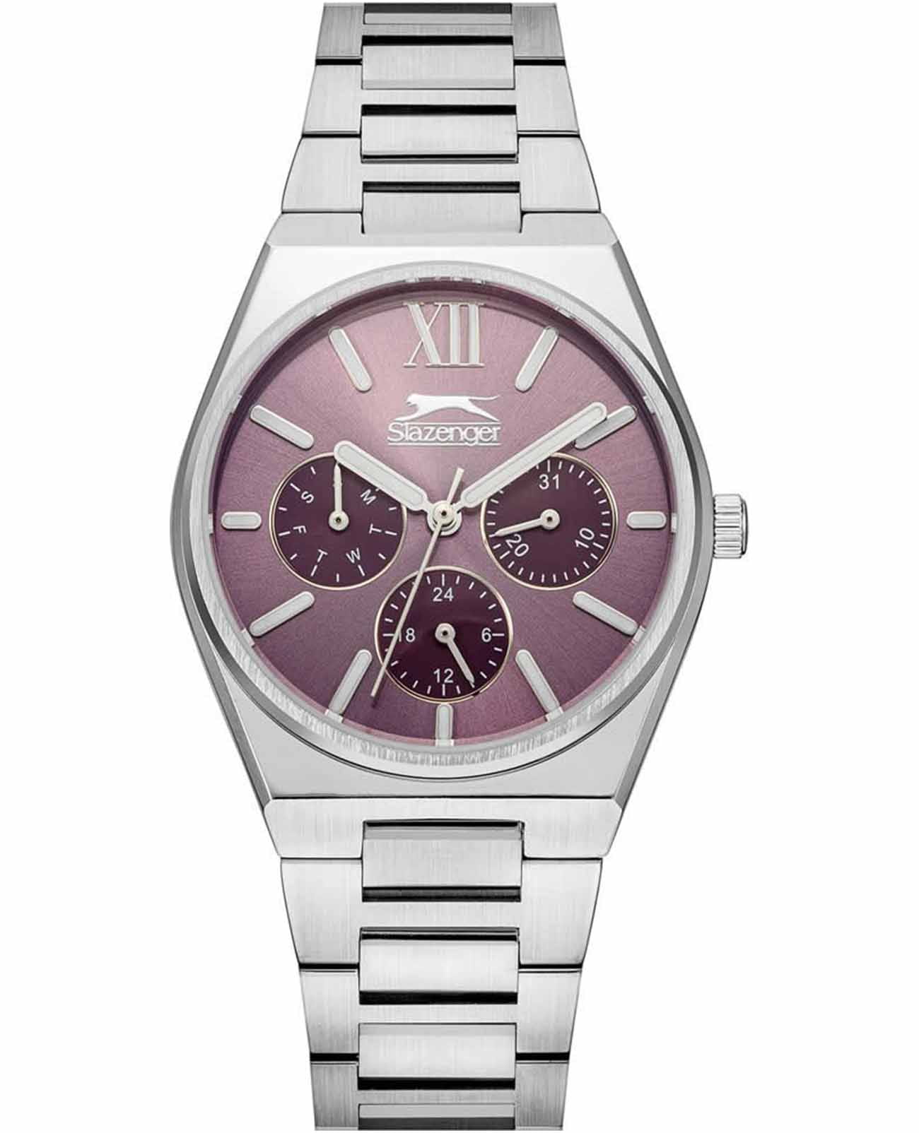 Slazenger Slazenger SL.09.2243.4.08  SL.09.2243.4.08 кварцевые женские часы фиолетовый циферблат, браслет нержавеющая сталь — вид спереди