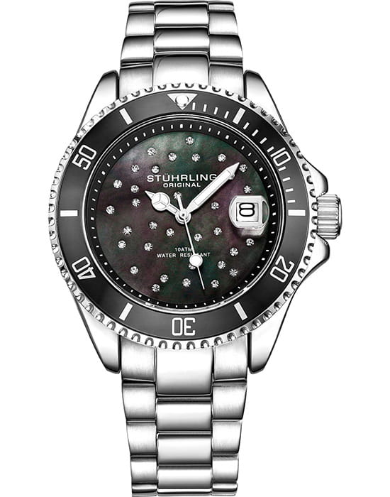 Stuhrling Stuhrling Vogue 3977.1  3977.1 кварцевые женские часы черный циферблат, браслет нержавеющая сталь — вид спереди