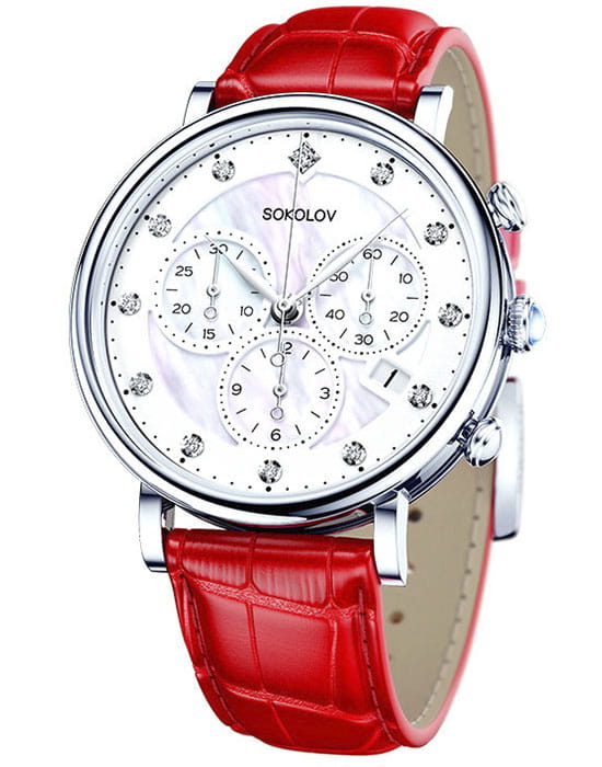 Sokolov 126.30.00.000.03.03.2  126.30.00.000.03.03.2 кварцевые женские часы белый циферблат, браслет кожаный — вид спереди