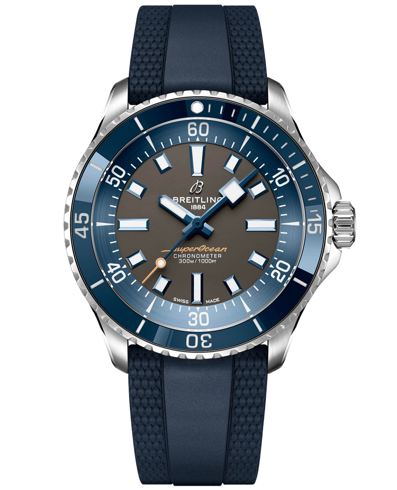 Breitling Breitling Superocean Automatic 42 A173753A1B1S1  A173753A1B1S1 механические мужские часы голубой циферблат, браслет резина — вид спереди