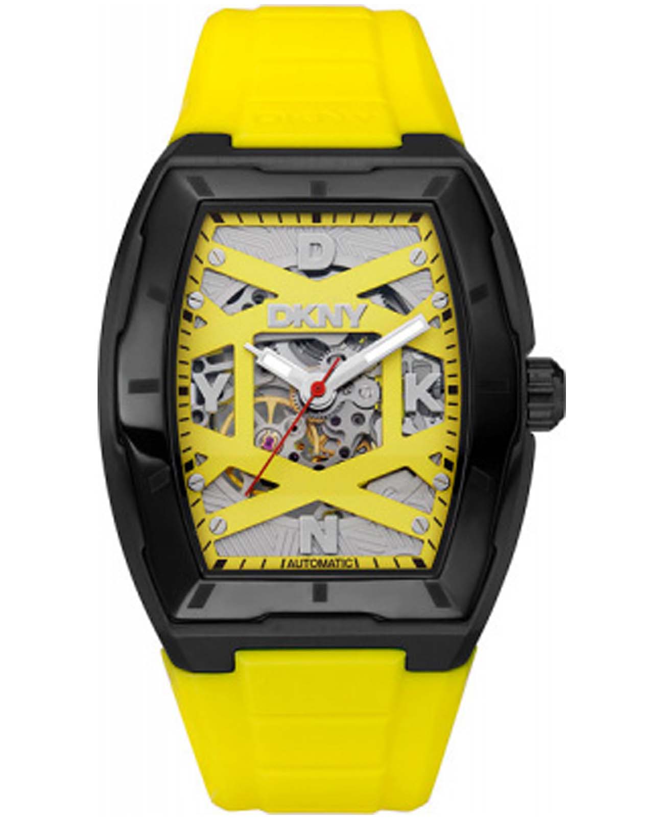 DKNY DKNY Urban Automatic DK1G048P0055  DK1G048P0055 механические мужские часы желтый циферблат, браслет силикон — вид спереди