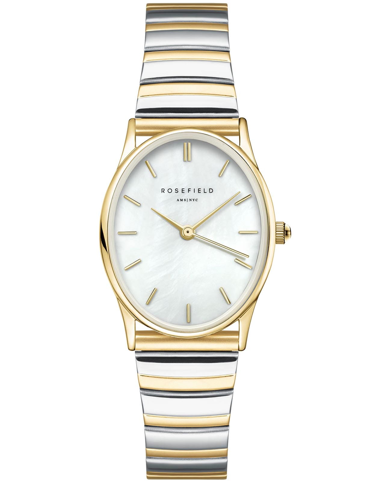 Rosefield Rosefield The Oval OVWDSG-OV17  OVWDSG-OV17 кварцевые женские часы перламутровый циферблат, браслет сталь с ip покрытием — вид спереди