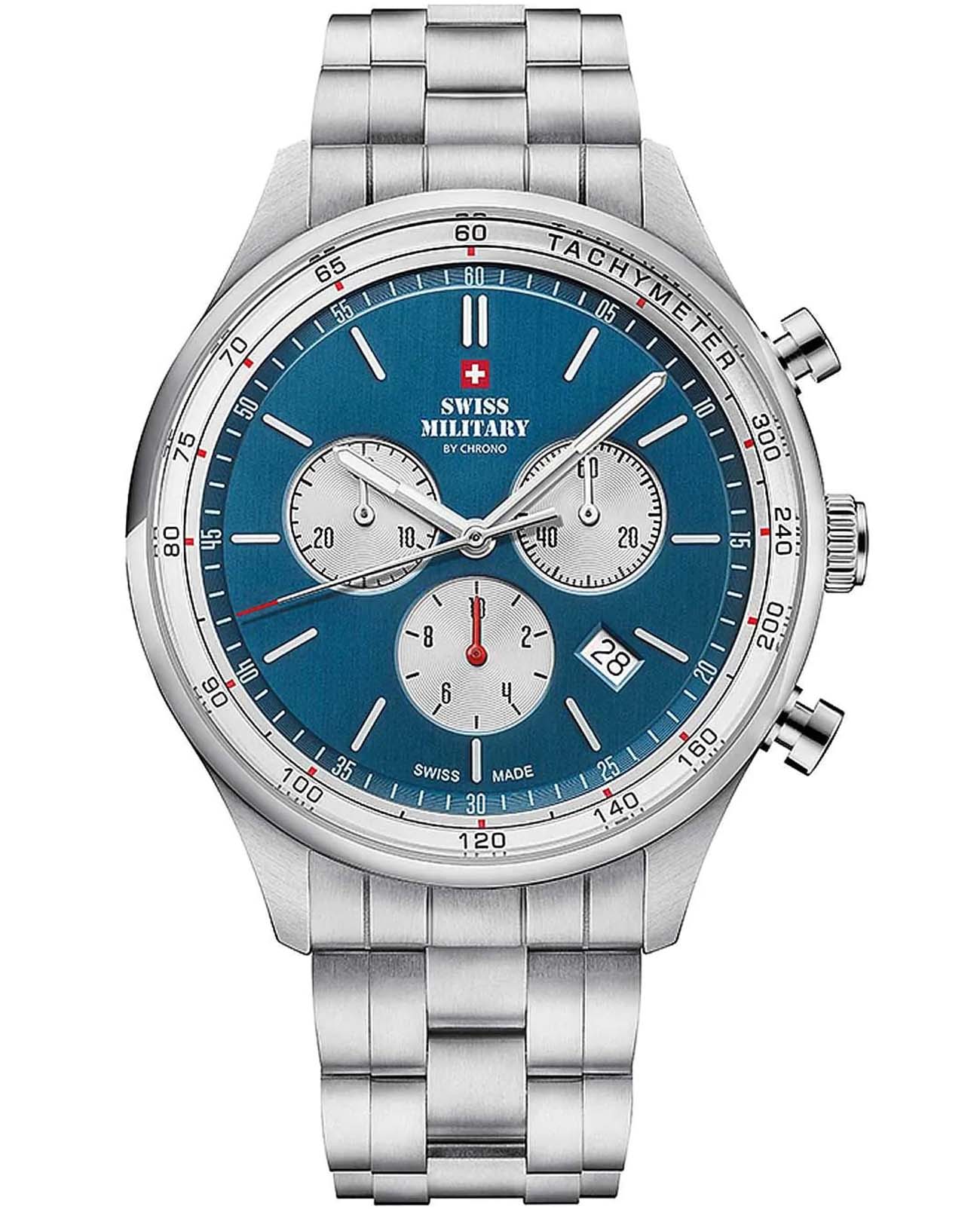 Swiss Military by Chrono Swiss Military by Chrono SM34081.03  SM34081.03 кварцевые мужские часы синий циферблат, браслет нержавеющая сталь — вид спереди