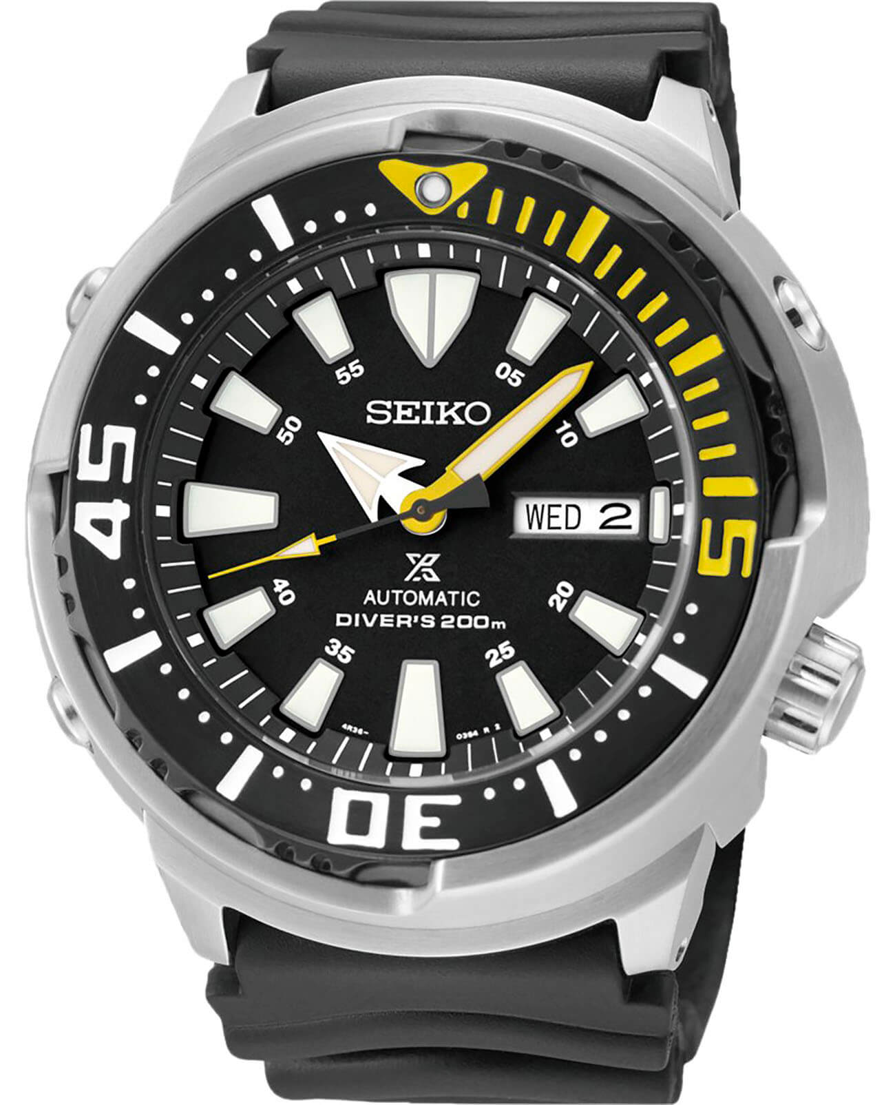 Seiko Seiko Prospex SRP639K1S  SRP639K1S механические мужские часы черный циферблат, браслет силикон — вид спереди
