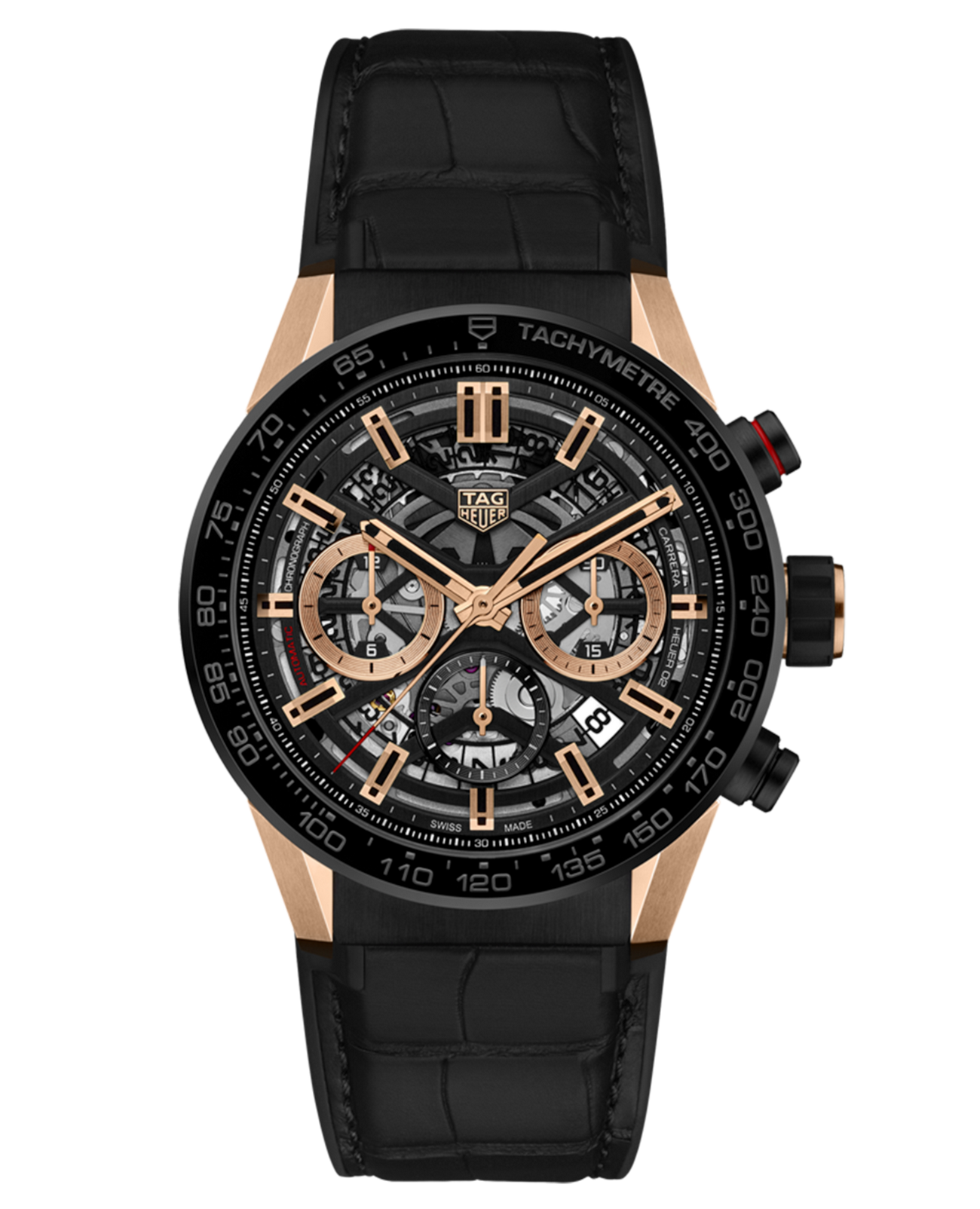 TAG Heuer TAG Heuer Carrera CBG2050.FC6426  CBG2050.FC6426 механические мужские часы черный циферблат, браслет кожаный — вид спереди
