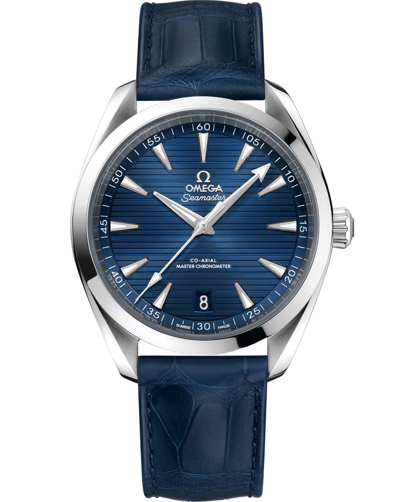 Omega Omega Seamaster Aqua Terra 220.13.41.21.03.003 Aqua Terra 22013412103003 механические мужские часы серебристый циферблат, браслет кожаный — вид спереди