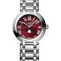 Longines Longines PrimaLuna L8.115.4.92.6  L81154926 кварцевые женские часы  красный циферблат, браслет нержавеющая сталь — вид спереди
