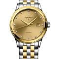 Longines Longines Flagship L4.984.3.38.7  L49843387 механические мужские часы золотой циферблат, браслет сталь c pvd покрытием — вид спереди