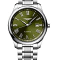 Longines Longines Master Collection L2.893.4.09.6  L28934096 механические мужские часы  зеленый циферблат, браслет нержавеющая сталь — вид спереди