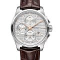 Hamilton Hamilton Jazzmaster Auto Chrono H32596551  H32596551 механические мужские часы серебристый циферблат, браслет кожаный — вид спереди