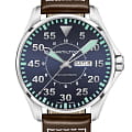 Hamilton Hamilton Khaki Aviation Pilot Day Date Auto H64715545  H64715545 механические мужские часы синий циферблат, браслет кожаный — вид спереди