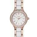  DKNY NY2496  NY2496 кварцевые женские часы  белый циферблат, браслет сталь + ip + керамика — вид спереди
