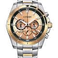 Citizen Citizen Chronograph AN8204-59X  AN8204-59X кварцевые мужские часы оранжевый циферблат, браслет нержавеющая сталь с ip-покрытием — вид спереди