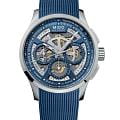 Mido Mido Multifort Skeleton Chronograph M038.662.17.040.00  M0386621704000 механические мужские часы  синий циферблат, браслет каучук — вид спереди