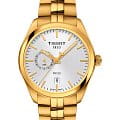 Tissot Tissot PR 100 Dual Time T101.452.33.031.00 PR 100 T1014523303100 кварцевые мужские часы белый циферблат, браслет сталь c pvd покрытием — вид спереди