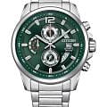 Citizen Citizen Chronograph AN3690-56X  AN3690-56X кварцевые мужские часы  зеленый циферблат, браслет нержавеющая сталь — вид спереди