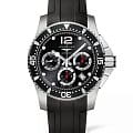 Longines Longines HydroConquest L3.744.4.56.2  L37444562 механические мужские часы черный циферблат, браслет каучук — вид спереди