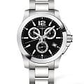 Longines Longines Conquest L3.660.4.56.6  L36604566 кварцевые мужские часы черный циферблат, браслет нержавеющая сталь — вид спереди