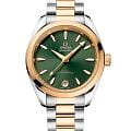 Omega Omega Seamaster Aqua Terra 220.20.34.20.10.002 Aqua Terra 22020342010002 механические женские часы зеленый циферблат, браслет нержавеющая сталь + золото 18к — вид спереди