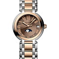 Longines Longines PrimaLuna L8.115.5.61.7  L81155617 кварцевые женские часы  коричневый циферблат, браслет нержавеющая сталь и 18 каратное розовое золото — вид спереди