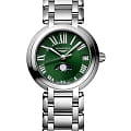 Longines Longines PrimaLuna L8.115.4.61.6  L81154616 кварцевые женские часы  зеленый циферблат, браслет нержавеющая сталь — вид спереди