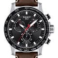 Tissot Tissot SuperSport Chrono T125.617.16.051.01 SuperSport Chrono T1256171605101 кварцевые мужские часы черный циферблат, браслет кожаный — вид спереди
