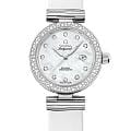 Omega Omega De Ville Ladymatic 425.37.34.20.55.002 Ladymatic 42537342055002 механические женские часы перламутровый циферблат, браслет кожаный — вид спереди