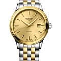 Longines Longines Flagship L4.984.3.30.7  L49843307 механические мужские часы золотой циферблат, браслет сталь c pvd покрытием — вид спереди