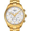 Tissot Tissot PR 100 Сhronograph T101.417.33.031.00 PR 100 T1014173303100 кварцевые мужские часы белый циферблат, браслет сталь c pvd покрытием — вид спереди