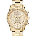 Michael Kors Michael Kors Runway MK6597  MK6597 кварцевые женские часы золотой циферблат, браслет сталь c pvd покрытием — вид спереди