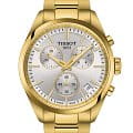 Tissot Tissot PR 100 Chronograph T150.417.33.031.00 PR 100 T1504173303100  кварцевые мужские часы серебристый циферблат, браслет нержавеющая сталь с pvd-покрытием — вид спереди