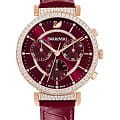 Swarovski Swarovski Passage Chrono 5580345  5580345  кварцевые женские часы  бордовый циферблат, браслет кожаный — вид спереди