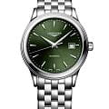 Longines Longines Flagship L4.984.4.02.6  L49844026 механические мужские часы  зеленый циферблат, браслет нержавеющая сталь — вид спереди