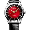 Longines Longines Heritage Classic L1.651.4.09.2  L16514092 механические мужские часы красный циферблат, браслет кожаный — вид спереди