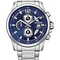 Citizen Citizen Chronograph AN3690-56L  AN3690-56L кварцевые мужские часы синий циферблат, браслет нержавеющая сталь — вид спереди